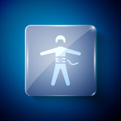 Wall Mural - White Bungee jumping icon isolated on blue background. Square glass panels. Vector Illustration.