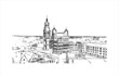 Building view with landmark of Augsburg, Bavaria is one of Germany’s oldest cities. Hand drawn sketch illustration in vector.