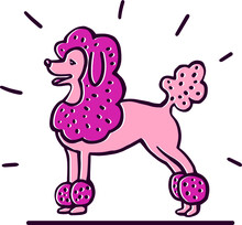 Pink French Poodle In Stand On White Background. Dog Icon Or Logo Element. Vector Illustration In Flat Style. Side View Standard Poodle Design. Cartoon Dog Character, Pet Animal