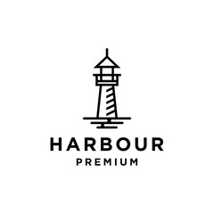 Wall Mural - lighthouse beacon searchlight harbor logo design in trendy linear line icon style for a cafe business and restaurant