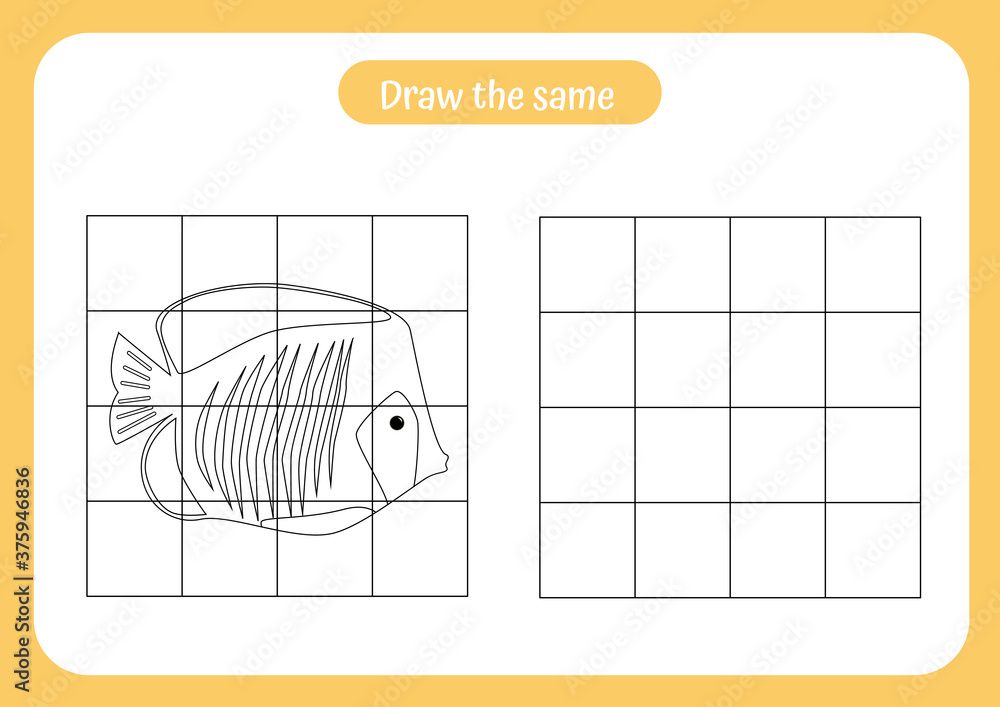 Copy the picture of fish - use the grid and example. Educational game ...