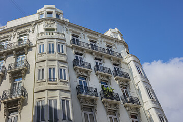 Building facade: Architectural fragments of ancient buildings in Valencia, Spain.