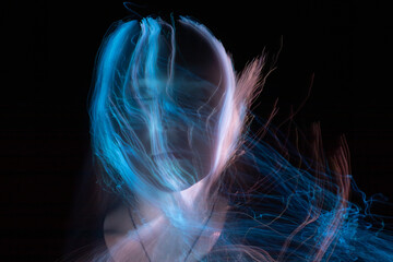 light painting portrait, new art direction, long exposure photo without photoshop, light drawing at long exposure	
