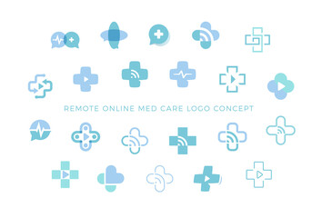 Aufkleber - Telemedicine icons set, medical cross sign collection, creative logo concept for remote medicine, web medical consultation symbols, isolated vector illustration.