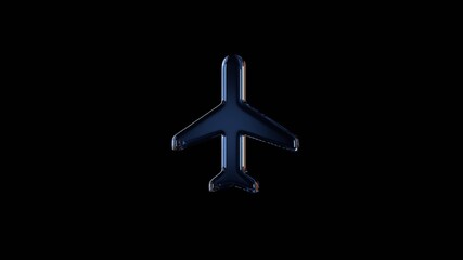 Wall Mural - 3d rendering glass symbol of plane isolated on black with reflection