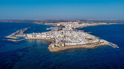 Wall Mural - Aerial view of Gallipoli on the Salento peninsula in the south of Italy (Apulia) - Overview of the city built on a narrow peninsula in the Ionian Sea