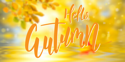 Wall Mural - Fall banner with Hello Autumn text