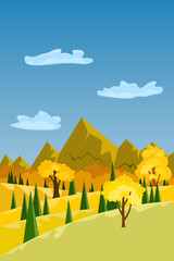 Wall Mural - autumn landscape with woodland and mountains