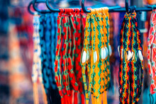 Close Up View Of Colorful Handmade Bracelets Assortment For Sell