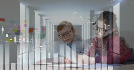 Wall Mural - mathematical equations over young people working.