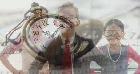 Wall Mural - clock animation over young people smilling.