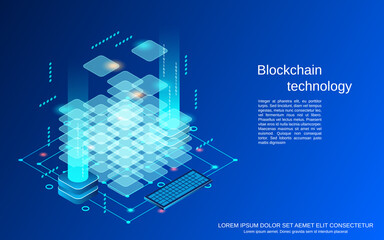 blockchain technology flat 3d isometric vector concept illustration