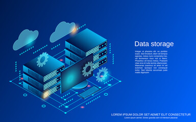 Wall Mural - Data storage flat isometric vector concept illustration