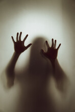 Ghost Concept Shadow Of A Women Behind The Matte Glass Blurry Hand And Body Soft Focus