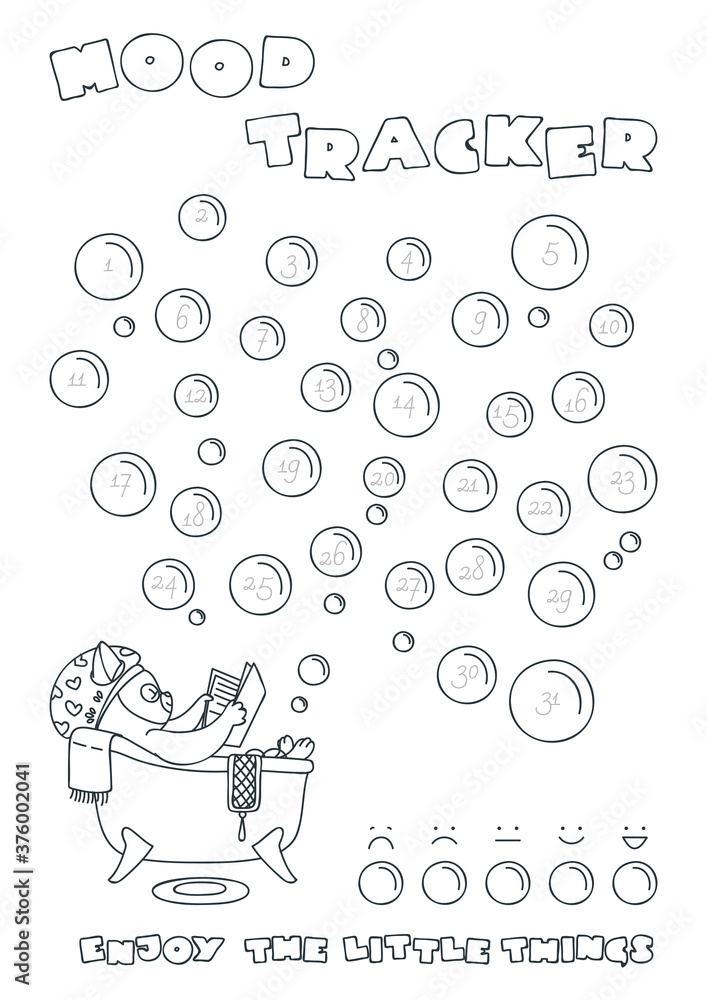 Mood Tracker. Printable mood tracker decorated with a cute cat reading ...