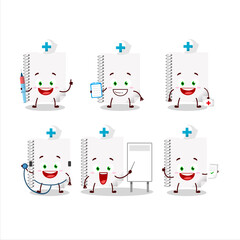 Poster - Doctor profession emoticon with spiral blank white notebooks cartoon character