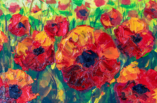 Obrazy Claude Monet  piekne-czerwone-kwiaty-maki-szpachla-impresjonizm-obraz-olejny-na-plotnie