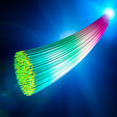 Optical fiber and internet connection speed. Cable. New ultra-fast technology and network access. 3d render