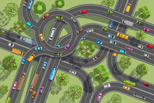 Roads And Transport. Top View.
Intersections And Overpasses. View From Above.