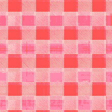 Artistic Plaid Check Seamless Patten Vector In Peach And Coral Pink Coloured . Modern Vintage Effect Fabric Texture Print Design For Carpet, Rug, Flooring, Suit,  Digital Or Weaving Pattern