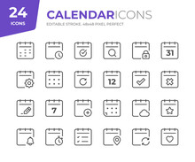 Date And Calendar Line Icons. Editable Stroke. Pixel Perfect.