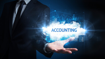 Hand of Businessman holding ACCOUNTING inscription, successful business concept