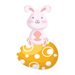 cute easter little rabbit seated in egg painted character