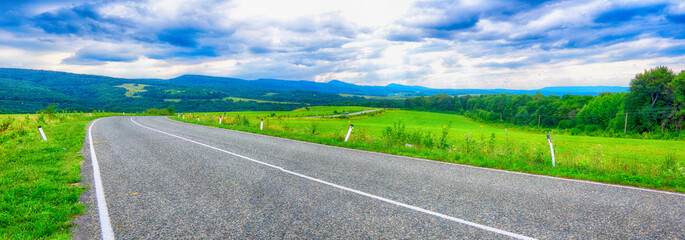 Highway on the slope of the Caucasus Mountains