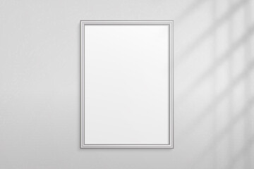 Wall Mural - mockup silver frame photo on wall. mock up picture framed. vertical modern boarder with shadow. empt