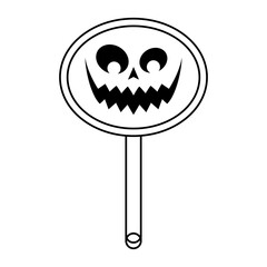 Sticker - halloween lollipop with pumpkin face line style icon