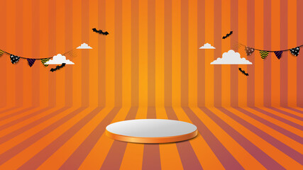 Aufkleber - 3d Podium in abstract orange and white halloween theme design. Vector illustration