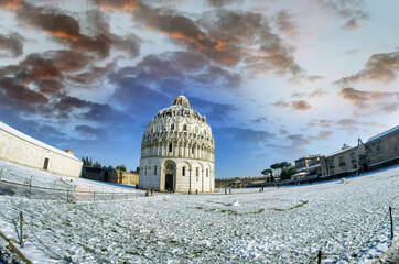 Poster - Field of Miracles in Pisa after a snow storm in winter, Italy