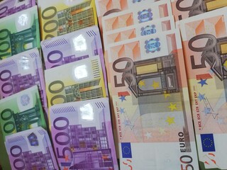 currency, money, euro, wealth, European currency, Europe cash, European bank, fifty euros, one hundred euros, two hundred euros,  five hundred euros, two hundred euros, one hundred euros, fifty euros,