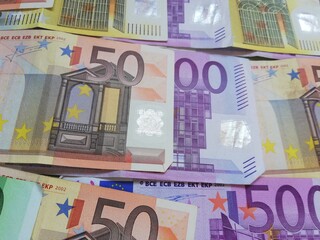 currency, money, euro, wealth, European currency, Europe cash, European bank, fifty euros, one hundred euros, two hundred euros,  five hundred euros, two hundred euros, one hundred euros, fifty euros,