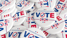 United States Of America Presidential Election 2020 Vote Badge Pins Buttons Blue Red White With Stars And Check Mark. Usa Debate Of President Voting. Political. Politics

