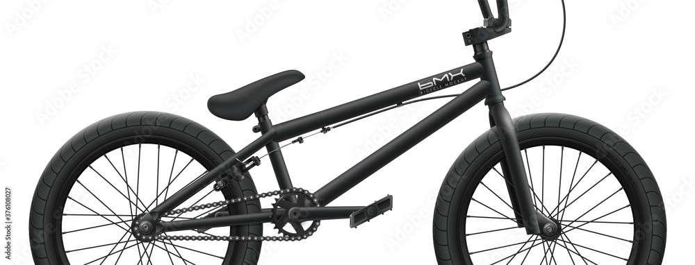 Black BMX bicycle mockup - right side close-up - obrazy, fototapety, plakaty 