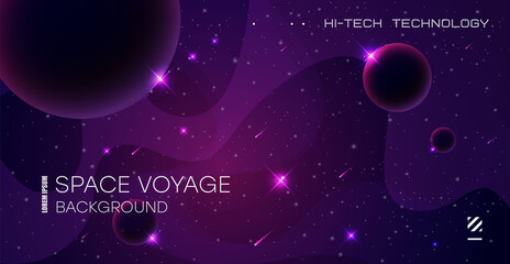 Vector illustration of space, planets and galaxy for poster, banner or background. Abstract drawings of the future, science fiction and astronomy.