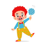 happy cute little kid boy and girl celebrate halloween wears clown costume