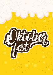 Poster - oktoberfest party lettering in poster with beer liquid and foam background