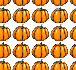 Wall Mural - Orange halloween pumpkins on background as autumn halloween seamless pattern wallpaper bakground illustration                               