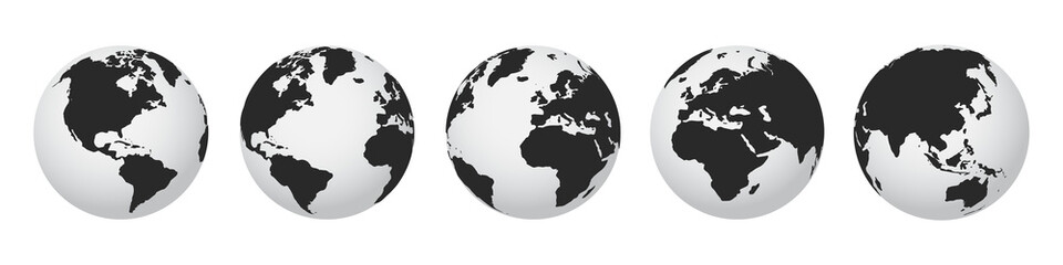 Wall Mural - earth set 3d transparent globes with world maps, earth globe hemispheres with continents - vector