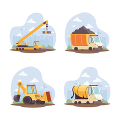 Wall Mural - construction vehicles equipment set collection icons