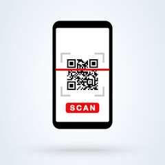 QR code scanning smartphone app linear icon. Matrix barcode scanner. Thin line illustration. 2D code mobile phone reader. Contour symbol. Editable stroke. Simple modern icon design illustration.