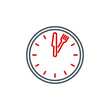 mobile app food time on the clock icon isolated on white. outline app symbol wall clock with cutlery: knife and fork. Quality element lunch break time with editable Stroke. midday on the watch banner