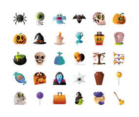 Sticker - collection of icons for halloween in white background