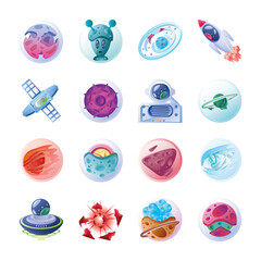 Wall Mural - bundle of icons solar system on white background