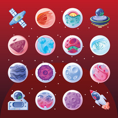 Wall Mural - set of icons solar system in red background