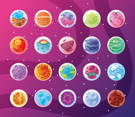 Wall Mural - set of icons with planets of the solar system
