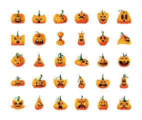 Canvas Print - set of icons with pumpkins face on white background