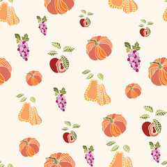 Wall Mural - thanksgiving abstract pumpkin, fruits seamless pattern background design.